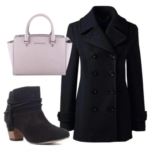 Gap Factory Store Classic Minimalist Chic Black Wool Blend Peacoat/Jacket(M) - Picture 2 of 9